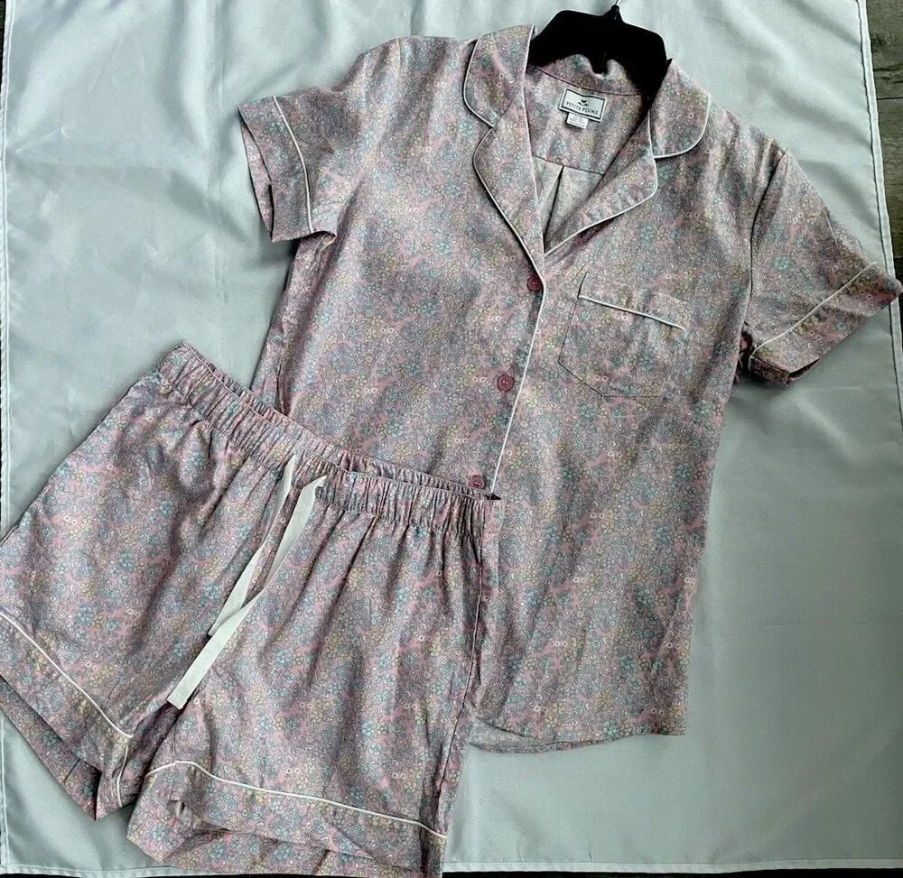 NEW Women's PETITE PLUME Pink Flowers Twill Short Pajama Set PJ's Size Small